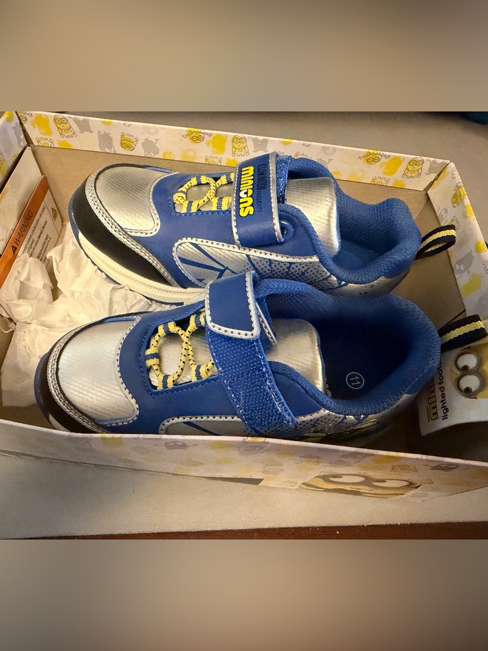 Kids Blue and Silver Velcro Sneakers with Yellow Accents - Minions